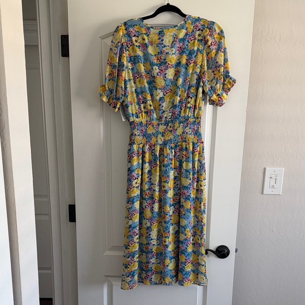 Collective Concepts Yellow & Blue Floral Midi Dress - Picture 4 of 5
